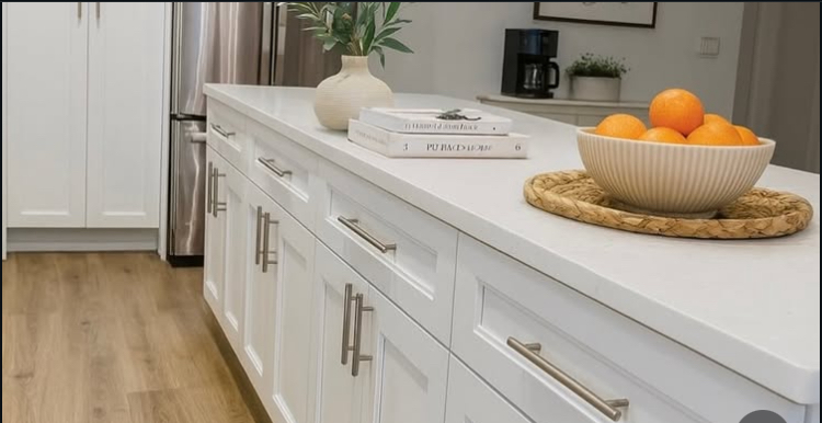 Modern kitchen renovation with custom cabinetry, island and integrated lighting in Miami-Dade County