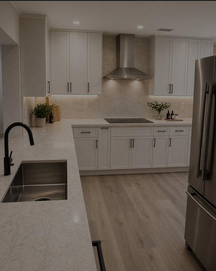 Modern Shaker kitchen renovation with large island in Palm Beach Gardens, Florida