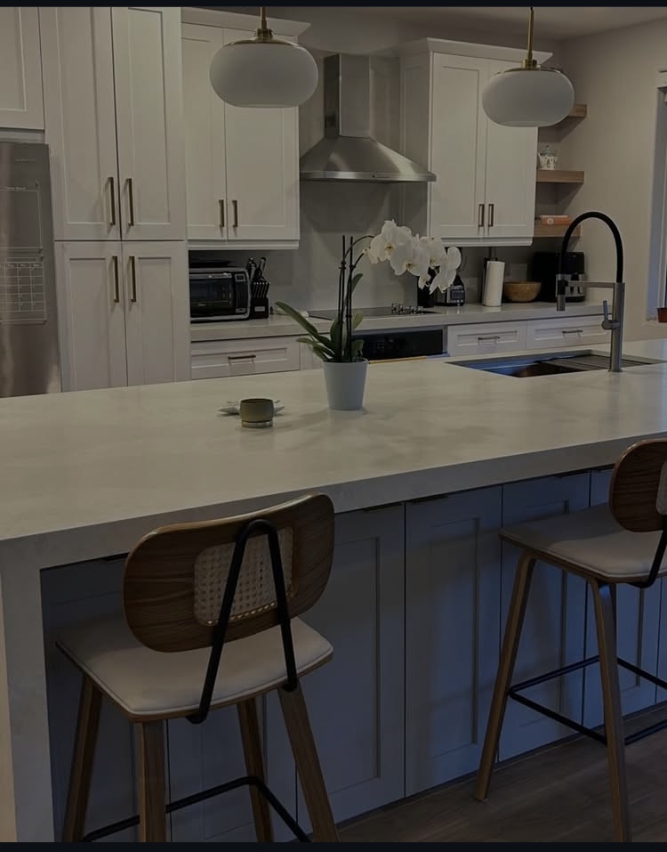 Modern Shaker kitchen renovation with large island in Jupiter, Florida